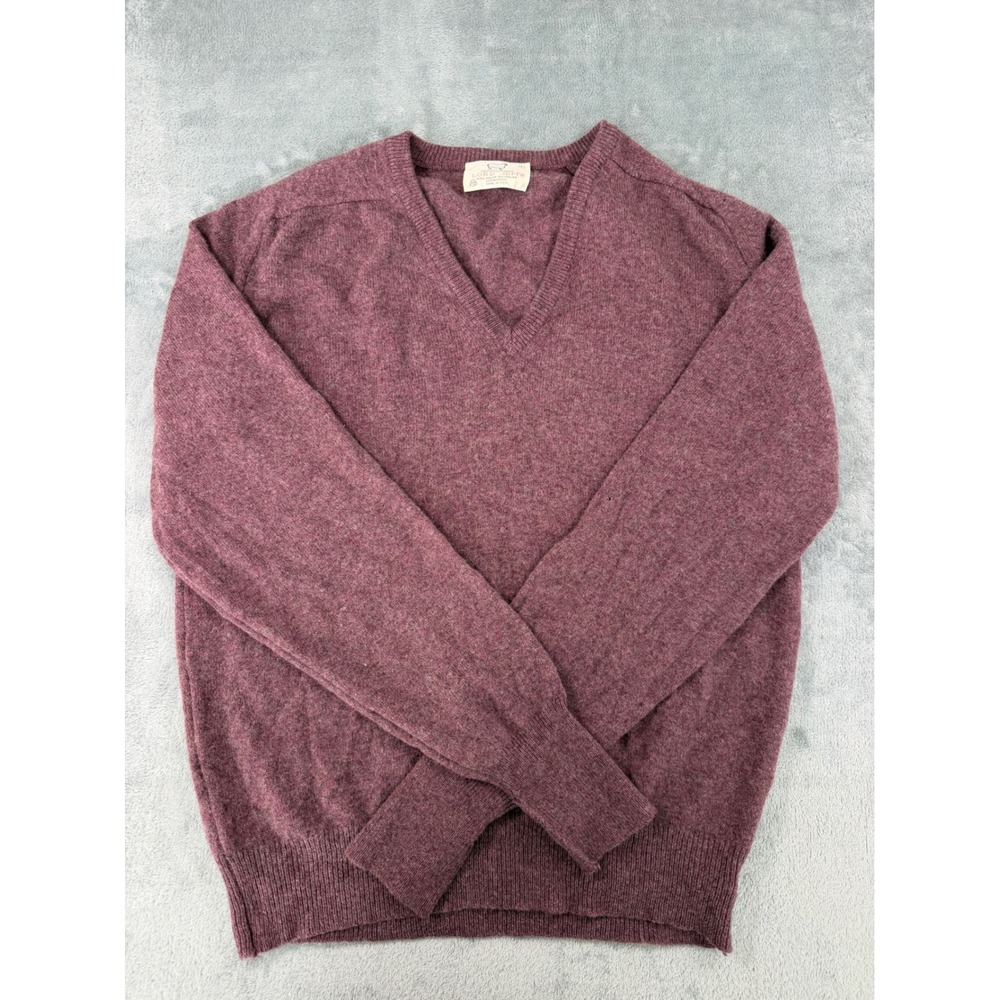 Men's Vintage Lord Jeff Lambswool V-Neck Sweater Plum Heather Pullover Large